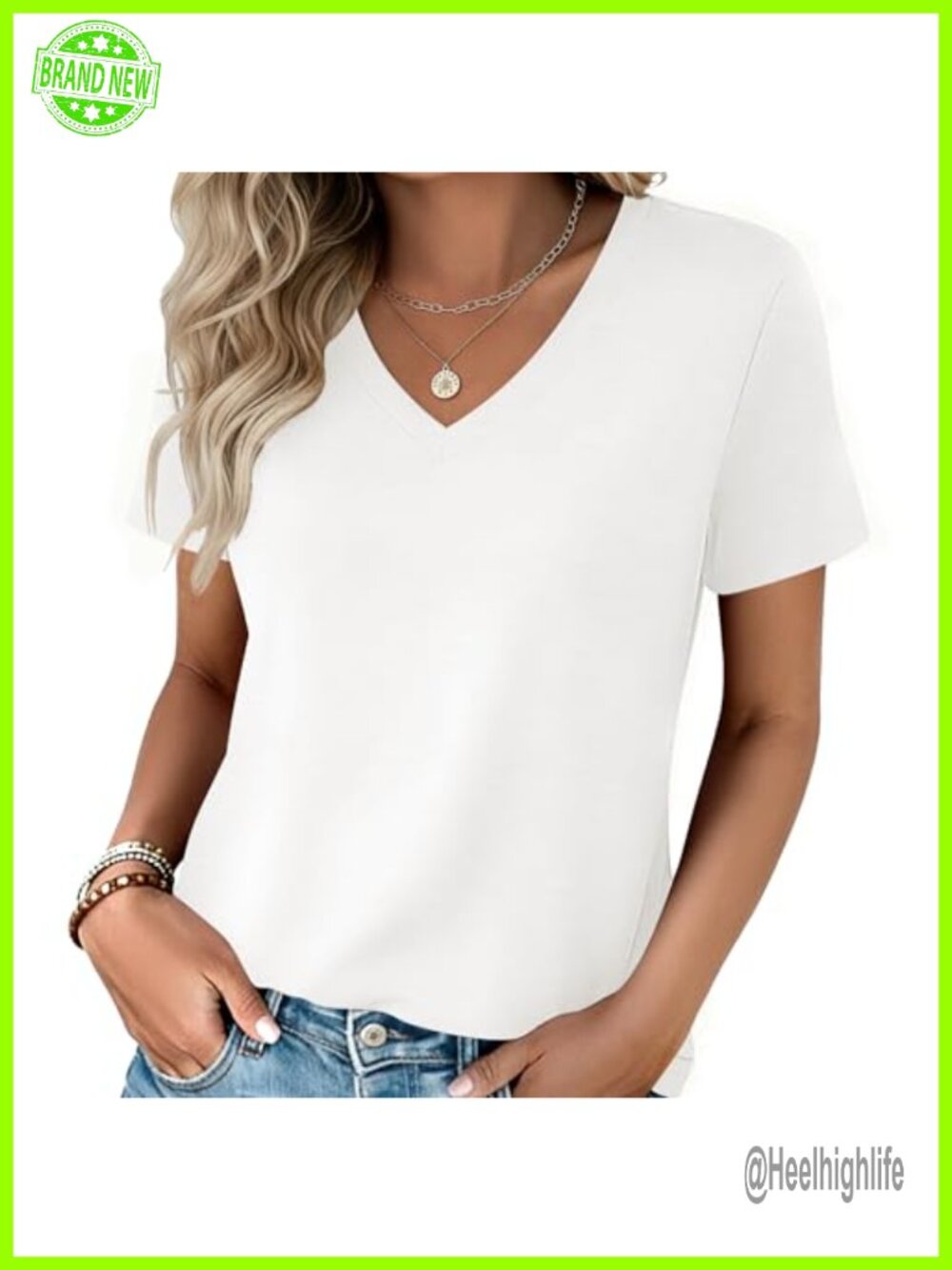 Womens V-Neck Short Sleeve T-Shirt Casual Summer Tee Loose Fit
